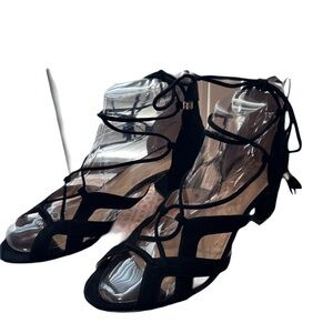 REDUCED$ Michael Kors Black Strappy 2” Block Heels w/ Ankle Ties Suede Size 9.5